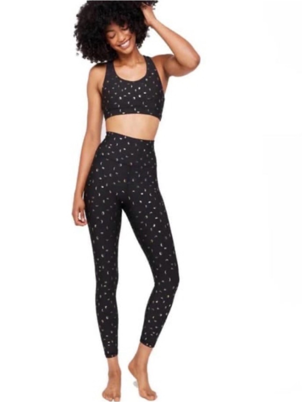 Spiritual Gangster Ada Black Leggings with Metallic Gold Crescent Print